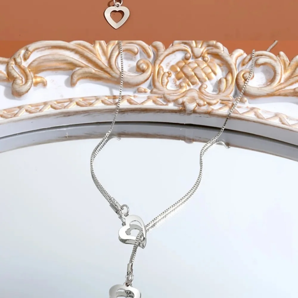 🏷SALE. Y Shape heart shape pendant necklace. Dainty clavicle chain.  NWT. - Picture 3 of 6